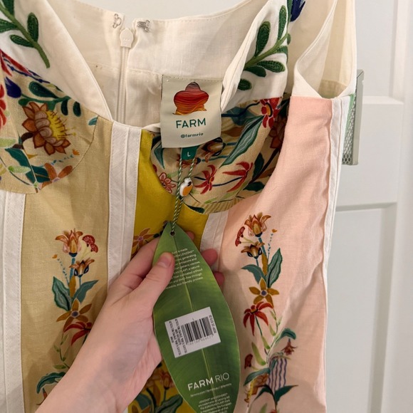 New W Mark Farm Rio Multicolor Delicate Floral Stripes Linen Maxi Dress Large - Picture 3 of 11